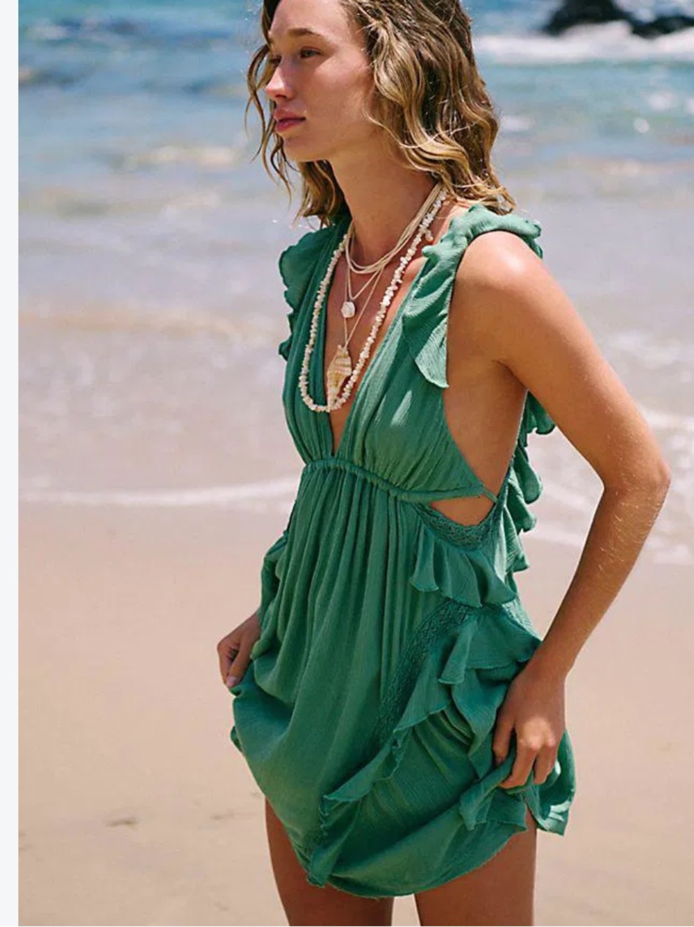 Free People Emerald Green Ruffle Mini Dress